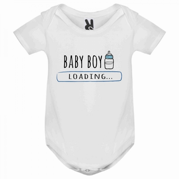 Babystrampler weiß Baby Boy mit Flasche